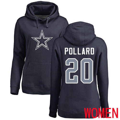 Women Dallas Cowboys Navy Blue Tony Pollard Name and Number Logo 20 Pullover NFL Hoodie Sweatshirts